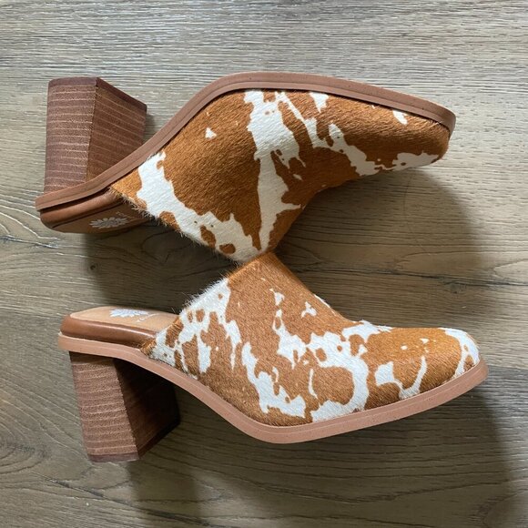 Yellow Box Women's Cow Hair Tan Brown White Mule Clog Shoes 8 - Picture 6 of 9